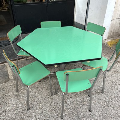 Hexagonal Nursery Table with Formica Chairs, Italy, 1960s, Set of 7-BVG-1745417