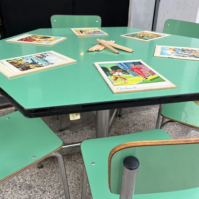 Hexagonal Nursery Table with Formica Chairs, Italy, 1960s, Set of 7-BVG-1745417