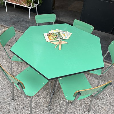 Hexagonal Nursery Table with Formica Chairs, Italy, 1960s, Set of 7-BVG-1745417