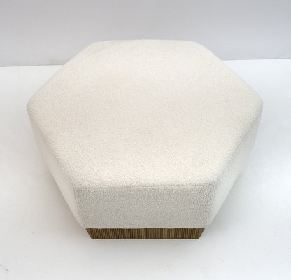 Hexagonal Pouf in Soft White Boucle on Wooden Base, Italy, 1989-FER-1386260