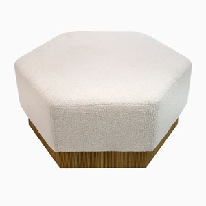 Hexagonal Pouf in Soft White Boucle on Wooden Base, Italy, 1989-FER-1386260