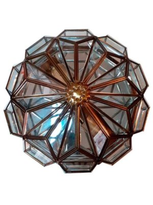 Hexagonal-Shaped Ceiling Light in Brass & Crystals-TCS-1058870