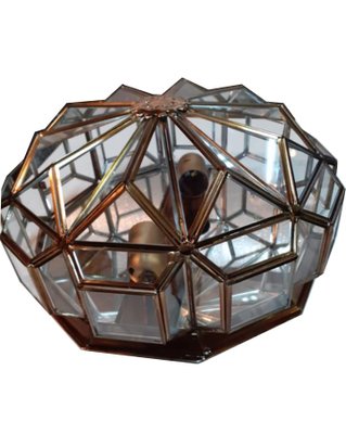 Hexagonal-Shaped Ceiling Light in Brass & Crystals-TCS-1058870