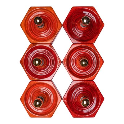 Hexagonal Wall Lamp in Red Orange Ceramic from Hustadt Germany, 1970s-QBR-1760301