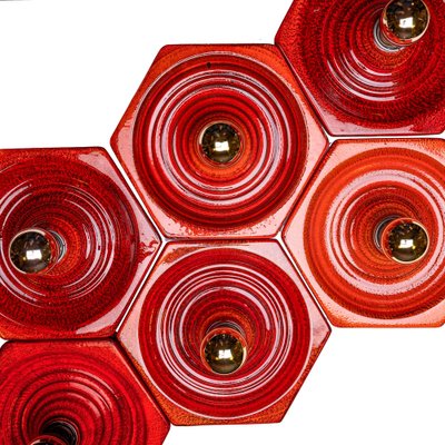 Hexagonal Wall Lamp in Red Orange Ceramic from Hustadt Germany, 1970s-QBR-1760301