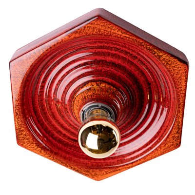 Hexagonal Wall Lamp in Red Orange Ceramic from Hustadt Germany, 1970s-QBR-1760301