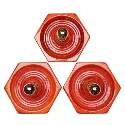 Hexagonal Wall Lamp in Red Orange Ceramic from Hustadt Germany, 1970s-QBR-1760301