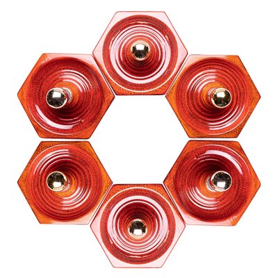 Hexagonal Wall Lamp in Red Orange Ceramic from Hustadt Germany, 1970s-QBR-1760301