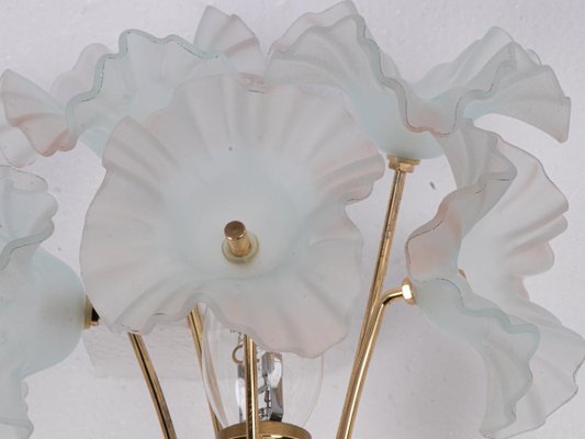 Hibiscus Brass Wall Sconces with Glass Flowers, Italy, 1970s, Set of 2-DEK-932439