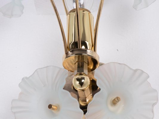 Hibiscus Brass Wall Sconces with Glass Flowers, Italy, 1970s, Set of 2-DEK-932439