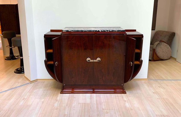 High Art Deco Sideboard in Rosewood Veneer, Nickel & Marble, France,1930-NNB-997056