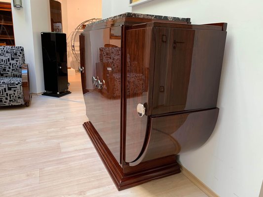 High Art Deco Sideboard in Rosewood Veneer, Nickel & Marble, France,1930-NNB-997056