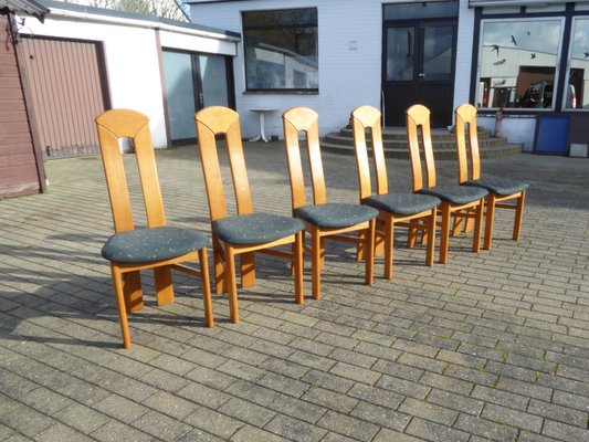 High Back Blond Oak Wooden Chairs, 1980s, Set of 6-AWL-1175325