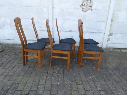 High Back Blond Oak Wooden Chairs, 1980s, Set of 6-AWL-1175325