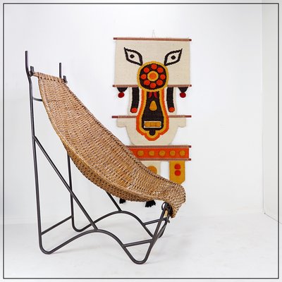 High-Back Lounge Chair in Iron & Wicker in the style of John Risley, France, 1950s-NYF-2018791