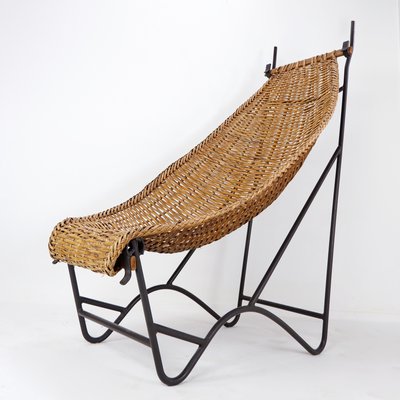 High-Back Lounge Chair in Iron & Wicker in the style of John Risley, France, 1950s-NYF-2018791