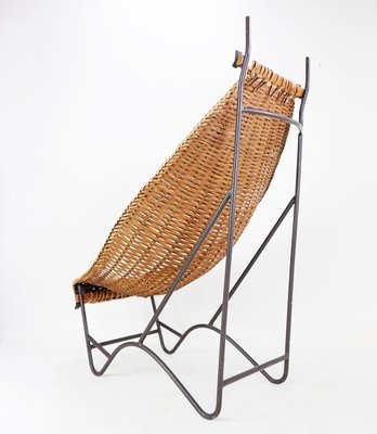 High-Back Lounge Chair in Iron & Wicker in the style of John Risley, France, 1950s-NYF-2018791