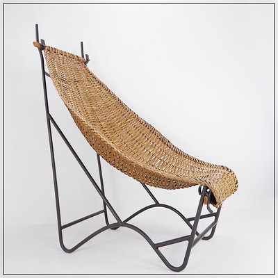 High-Back Lounge Chair in Iron & Wicker in the style of John Risley, France, 1950s-NYF-2018791