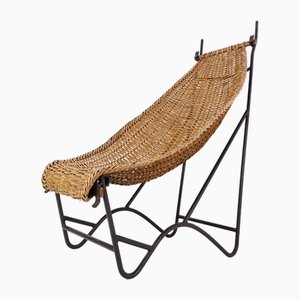 High-Back Lounge Chair in Iron & Wicker in the style of John Risley, France, 1950s-NYF-2018791