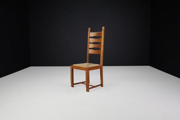 High Back Oak and Rush Dining Chairs, 1960s, Set of 6-TRW-1797089