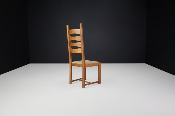 High Back Oak and Rush Dining Chairs, 1960s, Set of 6-TRW-1797089