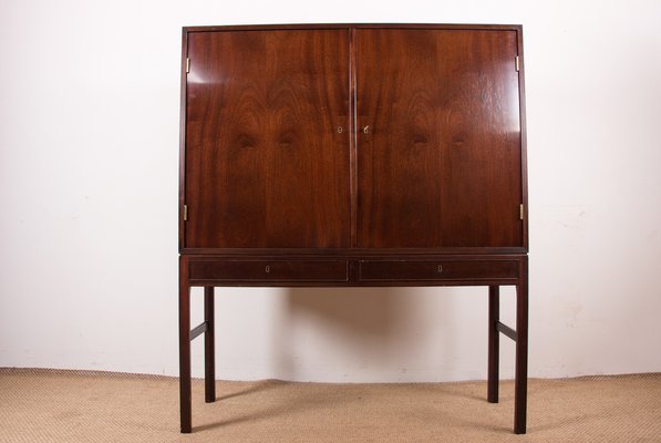 High Danish Cabinet in Mahogany and Brass by Ole Wanscher for Poul Jeppesen, 1960s-EMB-1730383