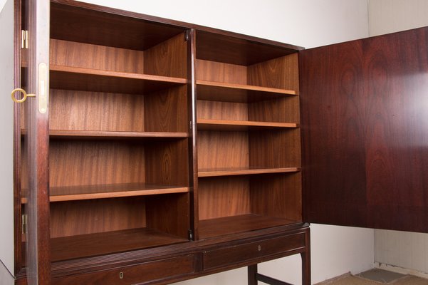 High Danish Cabinet in Mahogany and Brass by Ole Wanscher for Poul Jeppesen, 1960s-EMB-1730383