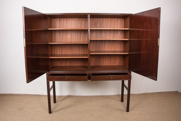 High Danish Cabinet in Mahogany and Brass by Ole Wanscher for Poul Jeppesen, 1960s-EMB-1730383