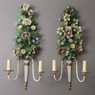 High French Floral Wall Lamps in Empire Style, Set of 2-ESB-1376658