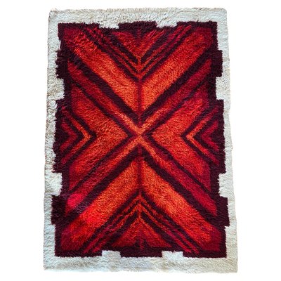 High Pile Rya Rug with Emerald Cut Ruby Motif by Engel-Fabrikerna, 1970s-RUK-2035266