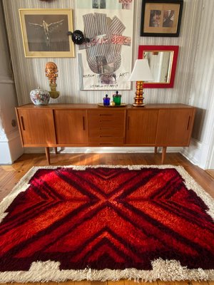 High Pile Rya Rug with Emerald Cut Ruby Motif by Engel-Fabrikerna, 1970s-RUK-2035266