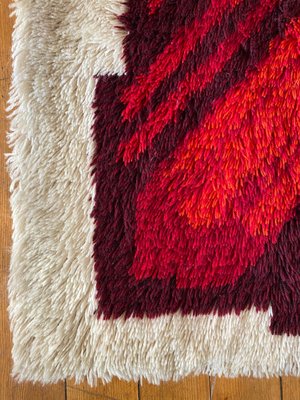 High Pile Rya Rug with Emerald Cut Ruby Motif by Engel-Fabrikerna, 1970s-RUK-2035266