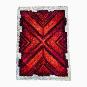 High Pile Rya Rug with Emerald Cut Ruby Motif by Engel-Fabrikerna, 1970s-RUK-2035266