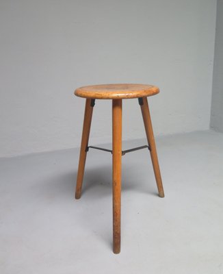 High Wooden Three Legged Stool, 1950s-PW-1261418