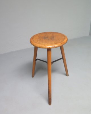 High Wooden Three Legged Stool, 1950s-PW-1261418