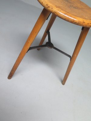 High Wooden Three Legged Stool, 1950s-PW-1261418