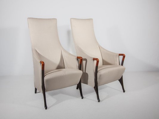 Highback Lounge Chairs and Footstool by Umberto Asnago, 1980, Set of 3-KL-1717367