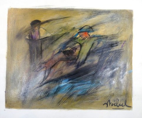 Hockey - Original Tempera on Paper by E. Stoebel - 1980s Late 20th Century-ZCI-762183