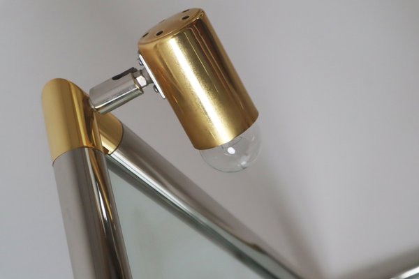 Hollywood Illuminated Bathroom Mirror with Glass Shelf in Silver and Gold, 1980s-ESB-2035590