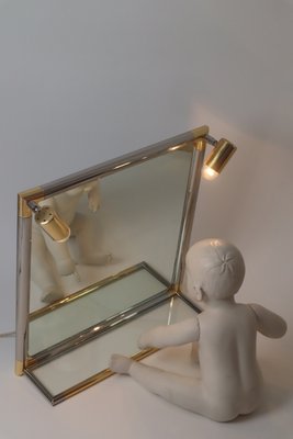 Hollywood Illuminated Bathroom Mirror with Glass Shelf in Silver and Gold, 1980s-ESB-2035590