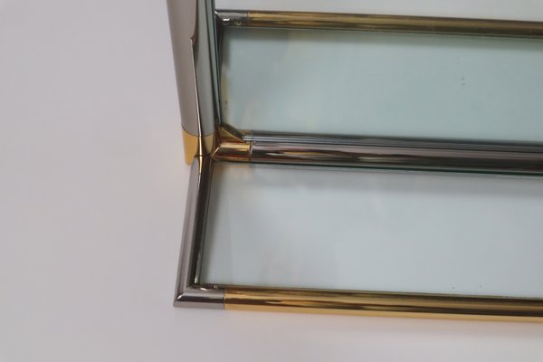 Hollywood Illuminated Bathroom Mirror with Glass Shelf in Silver and Gold, 1980s-ESB-2035590