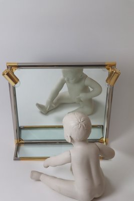 Hollywood Illuminated Bathroom Mirror with Glass Shelf in Silver and Gold, 1980s-ESB-2035590