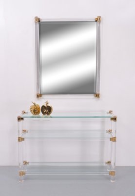 Hollywood Regency Acrylic Glass Console Table and Mirror, France, 1972, Set of 2-GCG-1752387