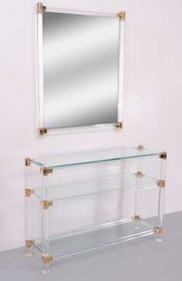 Hollywood Regency Acrylic Glass Console Table and Mirror, France, 1972, Set of 2-GCG-1752387