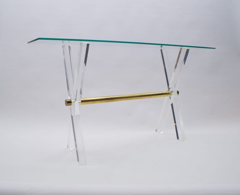 Hollywood Regency Acrylic Glass, Glass, and Brass Console Table, 1960s-KQB-673127