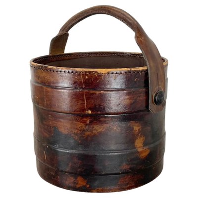 Hollywood Regency Argentinian Leather Waste Paper Basket, 1950s-QZ-1819693