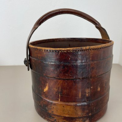 Hollywood Regency Argentinian Leather Waste Paper Basket, 1950s-QZ-1819693