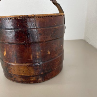 Hollywood Regency Argentinian Leather Waste Paper Basket, 1950s-QZ-1819693