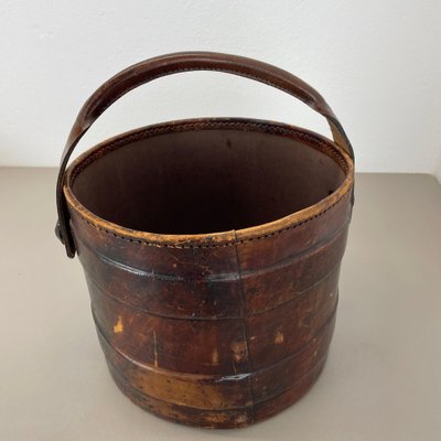 Hollywood Regency Argentinian Leather Waste Paper Basket, 1950s-QZ-1819693