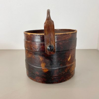 Hollywood Regency Argentinian Leather Waste Paper Basket, 1950s-QZ-1819693